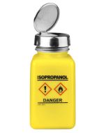 Menda 35249 durAstatic&reg; Dissipative HDPE One-Touch Square Bottle, Yellow with "Isopropanol" Print & GHS Label, 6 oz.