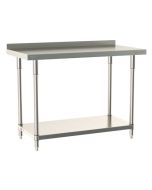 Metro TableWorx&trade; Stainless Steel Work Table with Type 304 Work Surface with Backsplash, Shelf Base & Legs