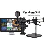 OC White TKEZT-850 Ergo-Zoom&reg; 850 Stereo Zoom Trinocular Microscope with Dual Boom Stand, 22" LCD Monitor, 6MP Hybrid HDMI/USB Camera & Ring Light