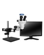 Scienscope NZ-PK10-R3E Stereo Zoom NZ Trinocular Microscope with Dual Boom Stand, 1080p Camera & LED Ring Light