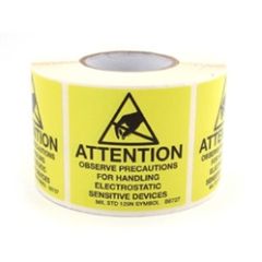 Botron B6728 MIL Standard Labels, Yellow, Self Adhesive, 4" x 4"