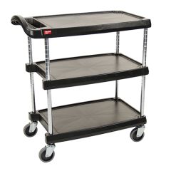 Metro myCart 3-Shelf Polymer Utility Cart w/ Chrome Posts, Black, 19"x31.5"x35.5"