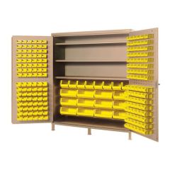 Quantum All-Welded Beige Storage Cabinet with 3 Adjustable Shelves & 84 Bins, 24" x 72" x 84"