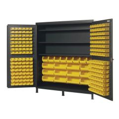 Quantum All-Welded Gray Storage Cabinet with 3 Adjustable Shelves & 84 Bins, 24" x 72" x 84"