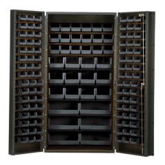 Quantum QSC-36BK All-Welded Gray Storage Cabinet with 132 Black Bins, 24" x 36" x 72"