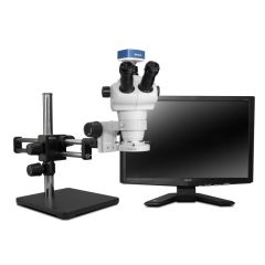 Scienscope NZ-PK10-E1 Stereo Zoom NZ Trinocular Microscope with Dual Boom Stand, 1080p Camera & LED Ring Light