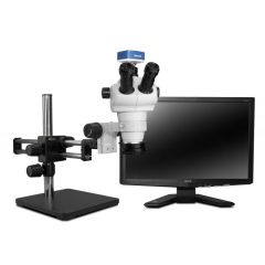 Scienscope NZ-PK10-R3E Stereo Zoom NZ Trinocular Microscope with Dual Boom Stand, 1080p Camera & LED Ring Light