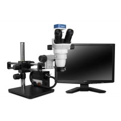 Scienscope SZ-PK10-AN Stereo Zoom SSZ-II Trinocular Microscope with Dual Boom Stand, 1080p Camera & Annular Ring Light