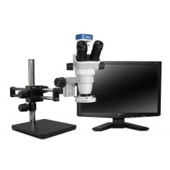 Scienscope SZ-PK10-E1 Stereo Zoom SSZ-II Trinocular Microscope with Dual Boom Stand, 1080p Camera & LED Ring Light