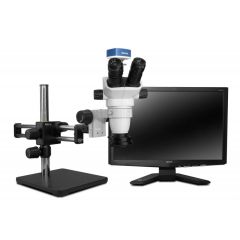 Scienscope SZ-PK10-R3E Stereo Zoom SSZ-II Trinocular Microscope with Dual Boom Stand, 1080p Camera & LED Ring Light