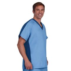 7182 Fashion Seal® Unisex Side Flex Modern Fit Scrub Shirt, Ciel Blue with Navy Trim