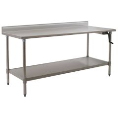 Eagle Deluxe Series Height Adjustable Stainless Steel Table with 4" Backsplash & Shelf Base