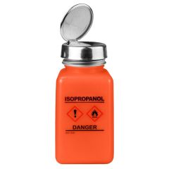 Menda 35252 durAstatic&reg; Dissipative HDPE One-Touch Square Bottle, Orange with "Isopropanol" Print & GHS Label, 6 oz.