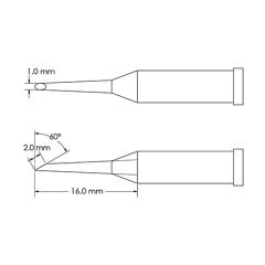 Beveled 60&deg; x 2.0mm Hoof Solder Tip, 1.0 x 16mm