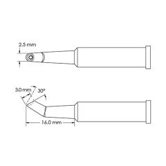 30&deg; Bent, Beveled 30&deg; x 3.0mm Hoof Concave Solder Tip, 2.5 x 16mm