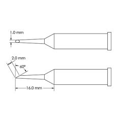 Beveled 60&deg; x 2.0mm Hoof Solder Tip, 1.0 x 16mm