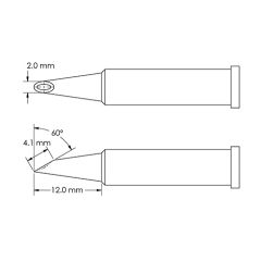 Beveled 60&deg; x 4.1mm Hoof Concave Solder Tip, 2.0 x 12mm