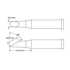 Beveled 60&deg; x 8.0mm Hoof Solder Tip, 4.0 x 16mm