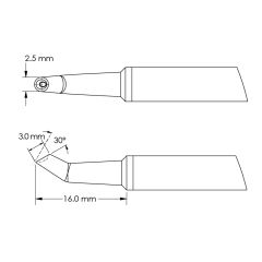 30&deg; Bent, Beveled 30&deg; x 3.0mm Concave Hoof Solder Cartridge, 2.5 x 16mm