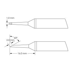 Beveled 60&deg; x 2.0mm Hoof Rework Cartridge, 1.0 x 16mm