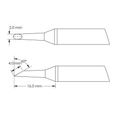 Beveled 60&deg; x 4.0mm Hoof Rework Cartridge, 2.0 x 16mm