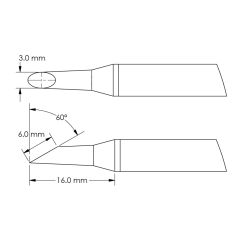 Beveled 60&deg; x 6.0mm Hoof Rework Cartridge, 3.0 x 16mm