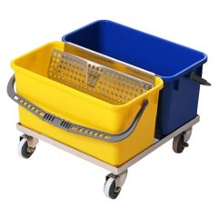 MicroNova C-7 SlimT&trade; Electropolished Stainless Steel Double Bucket Cart with 2 Buckets, 22" x 23" x 15"