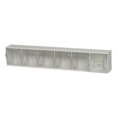 Quantum Tip Out Bins with (6) Clear Compartments, 23.63" x 3.63" x 4.5"