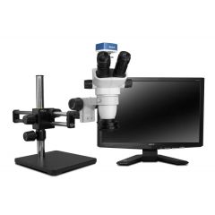 Scienscope SZ-PK10-R3 Stereo Zoom SSZ-II Trinocular Microscope with Dual Boom Stand, 1080p Camera & LED Ring Light