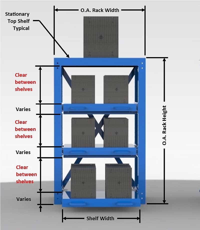 rapistak industrial pull out shelving specifications front