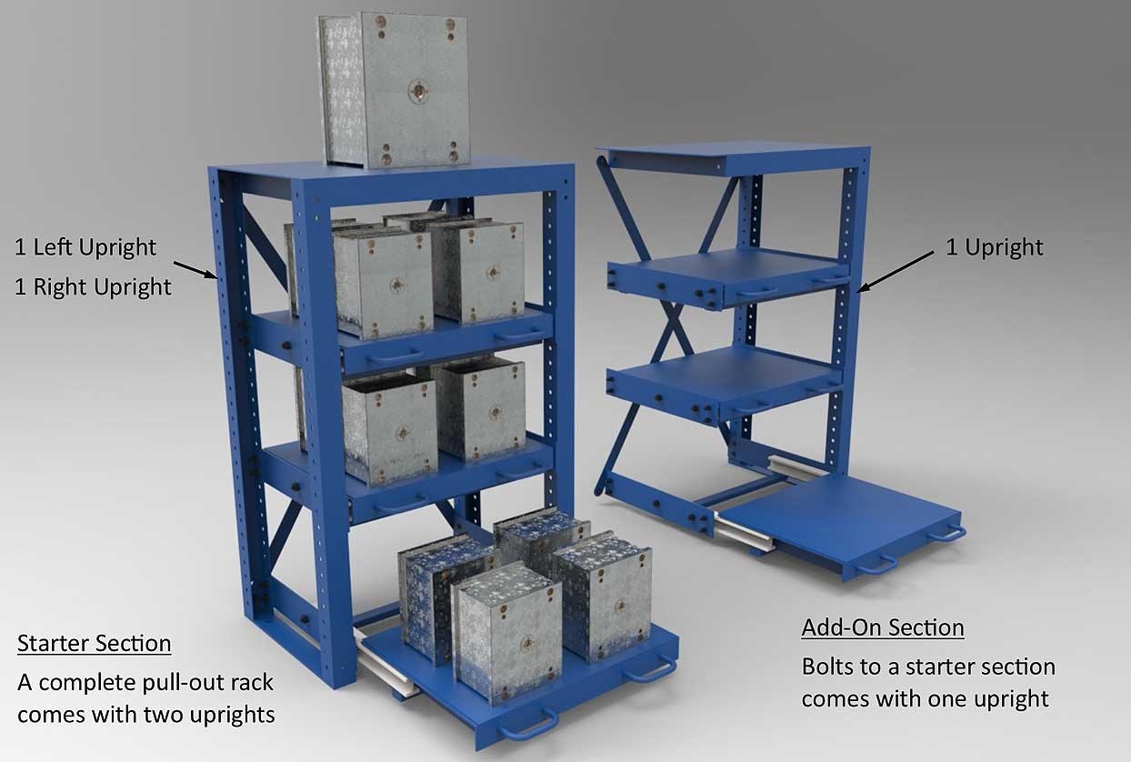 rapistak industrial pull out shelving specifications